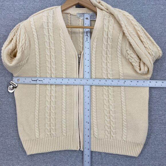 Lord & Taylor Sweater Womens Medium Beige Cable Rib Knit Full Zip V Neck Classi - Picture 7 of 9
